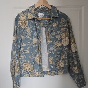 Coldwater Creek Blue and Cream Floral Button-Up Shirt